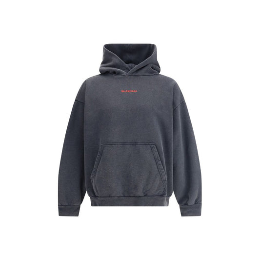 Balenciaga Logo hooded Sweatshirt in dark gray with embroidered logo, kangaroo pocket, and ribbed cuffs for AW25 collection