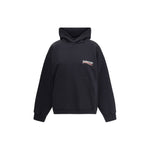 Balenciaga Logoed Hoodie in black with oversized fit, featuring monogram, double-slider zipper, and ribbed cuffs for streetwear style.