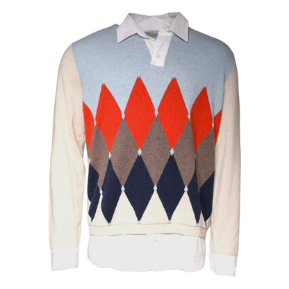 Ballantyne Multicolor Patterned Collared Long Sleeves Pullover Sweater 1728,67345645728,Ballantyne,Clothing,IT50 | L,Men,Multicolor,Preowned / Defect,Sweaters - Clothing,Sweaters - Men - Clothing,Sweatshirts - Sweaters - Clothing