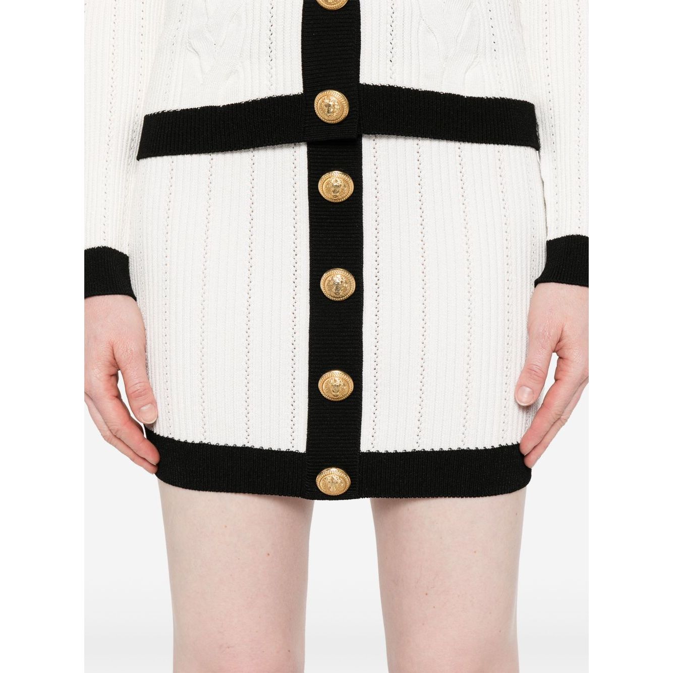 Balmain Button-embellished ribbed-knit mini skirt Skirts