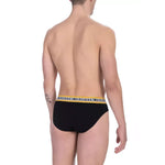 Bikkembergs "Black Cotton Men Brief Pack" showcasing sleek design and comfort in classic black.