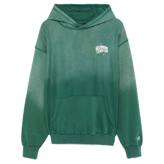 Billionaire Sweaters Green hoodie with logo patch, grass green color, front pouch pocket, long sleeves, ribbed cuffs and hem.