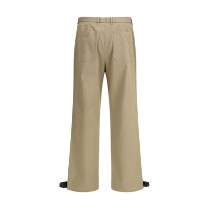 Rear view of Brioni Beige Cotton Cargo Pants featuring straight leg, adjustable leather buckle, and patch pockets.