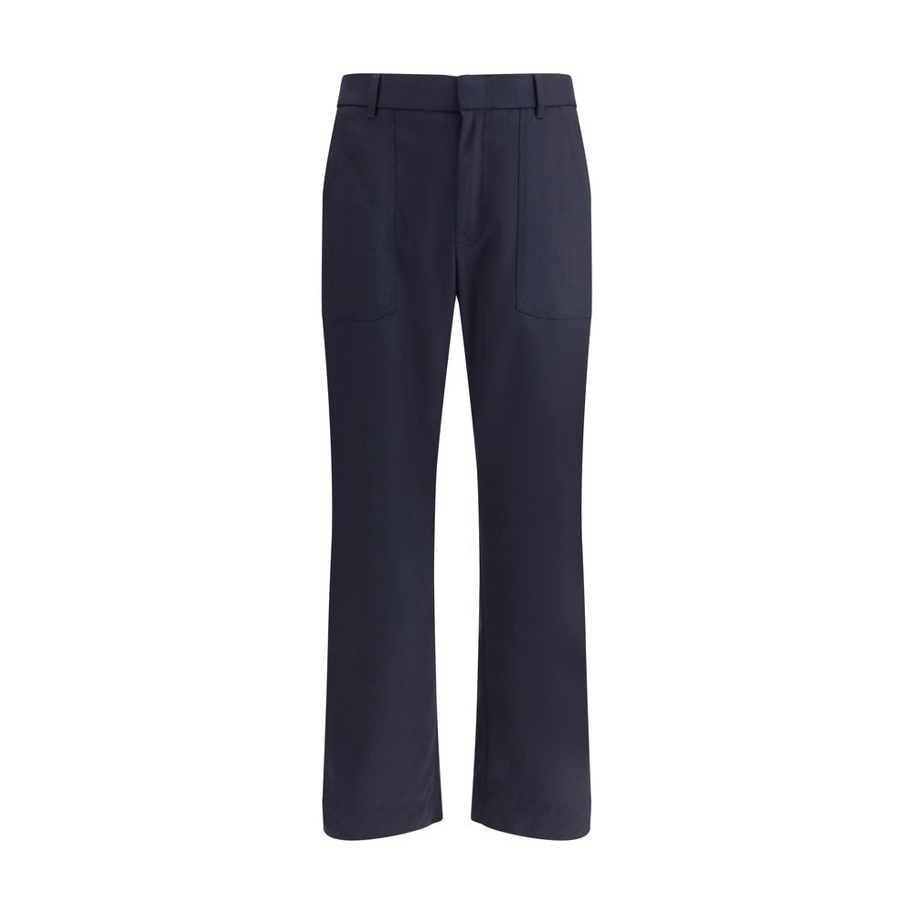 Brioni Blue Wool Casual Pants with elasticized hem and patch pockets, perfect for elegant and comfortable wear.