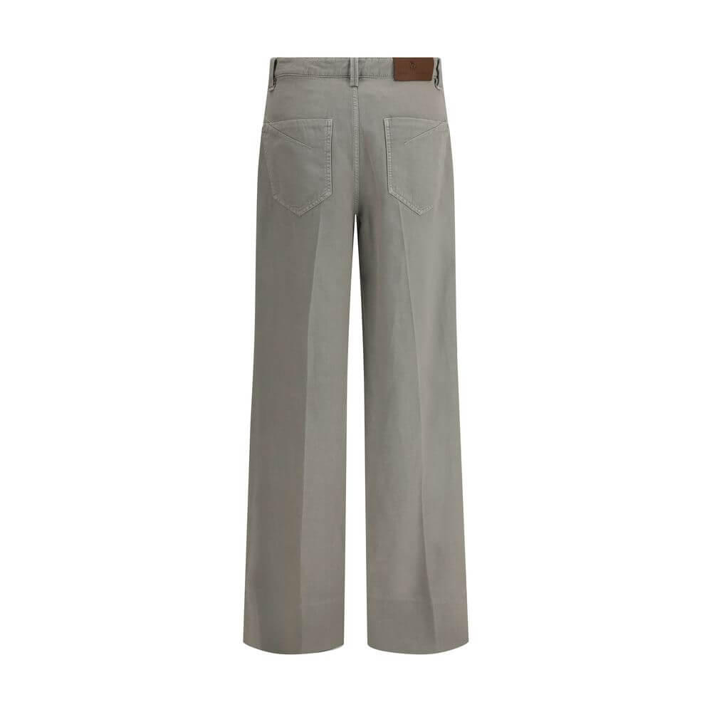 Brunello Cucinelli Bicolor Cotton Relaxed Fit Jeans with wide-leg design and leather patch on the back