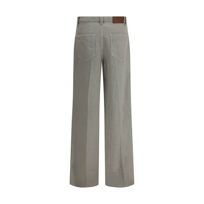 Brunello Cucinelli Bicolor Cotton Relaxed Fit Jeans with wide-leg design and leather patch on the back