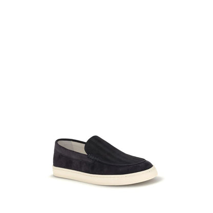 Brunello Cucinelli Black Calf Leather Bos Taurus Sneakers with soft suede and rubber sole for stylish comfort.