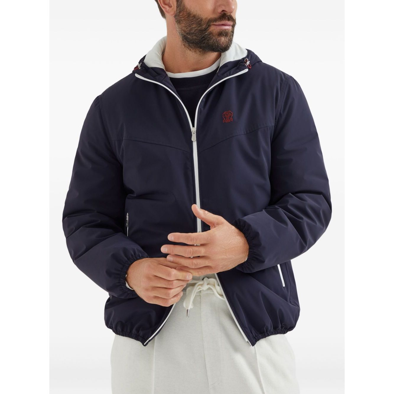 Brunello Cucinelli Bonded nylon hooded vest with Thermore padding and logo Jackets