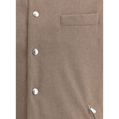 Close-up of Brunello Cucinelli Brown Wool Clothing showing buttons and pocket details on stylish vest for AW25 season.