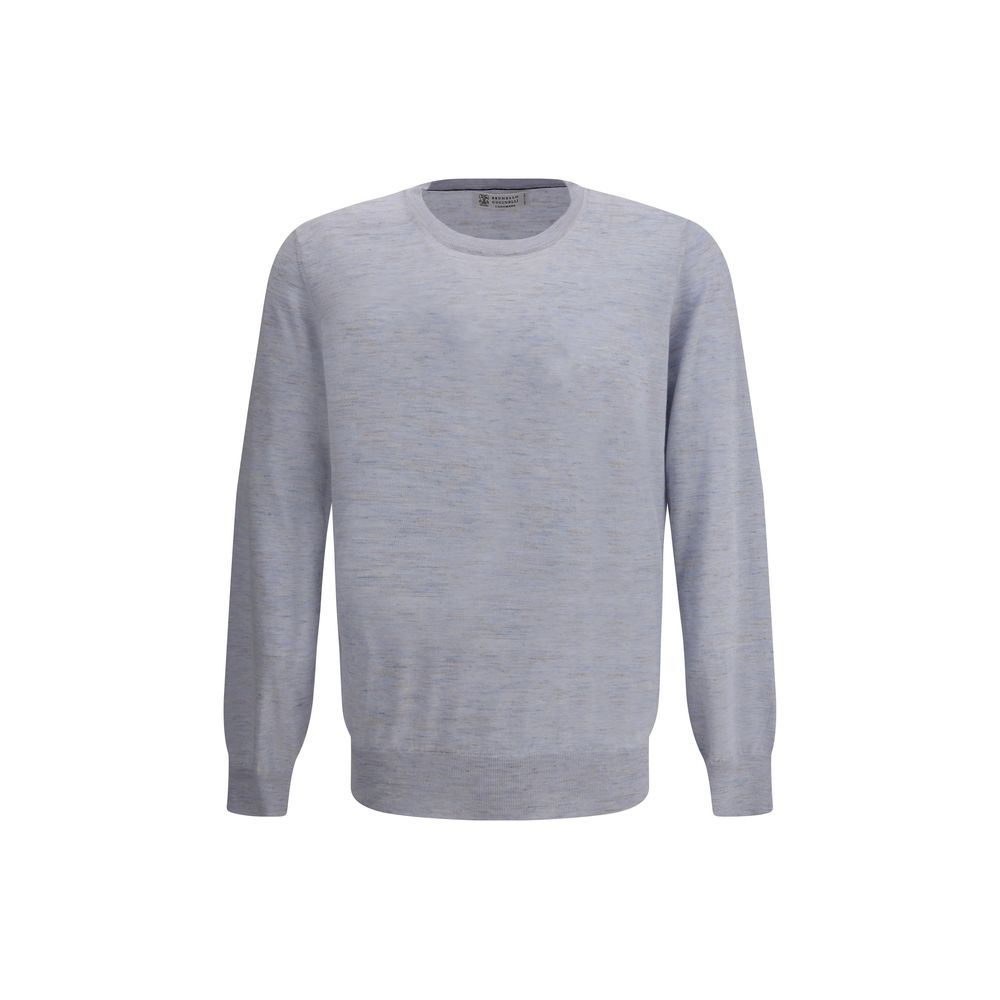 Brunello Cucinelli Cashmere and silk Sweater with ribbed crew neck and cuffs, showcasing a sophisticated mélange pattern.