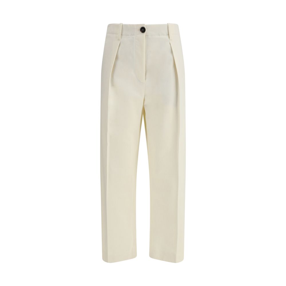 Brunello Cucinelli Cream Cotton Casual Pants with straight leg and button closure for AW25 season, regular fit, 100% cotton.