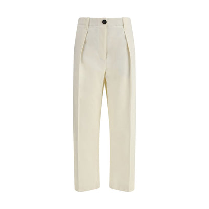 Brunello Cucinelli Cream Cotton Casual Pants with straight leg and button closure for AW25 season, regular fit, 100% cotton.