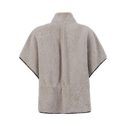 Brunello Cucinelli Curly Shearling Short Sleeve Outerwear with Shiny Zipper Pull