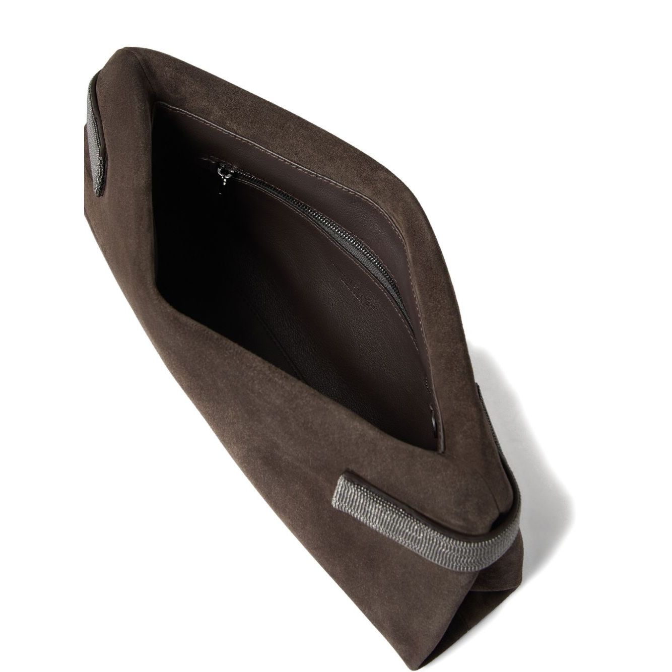 Brunello Cucinelli Essence pouch bag in suede with precious bands