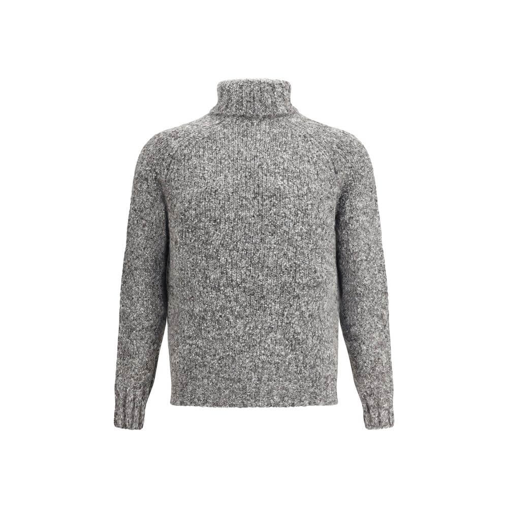 Brunello Cucinelli Gray Alpaca Vicugna Pacos Turtleneck with high collar and ribbed trims, crafted for warmth and elegance.