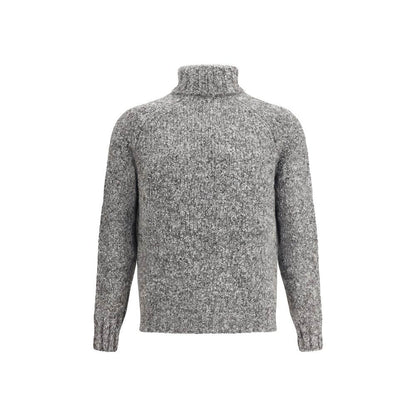 Brunello Cucinelli Gray Alpaca Vicugna Pacos Turtleneck with high collar and ribbed trims, crafted for warmth and elegance.