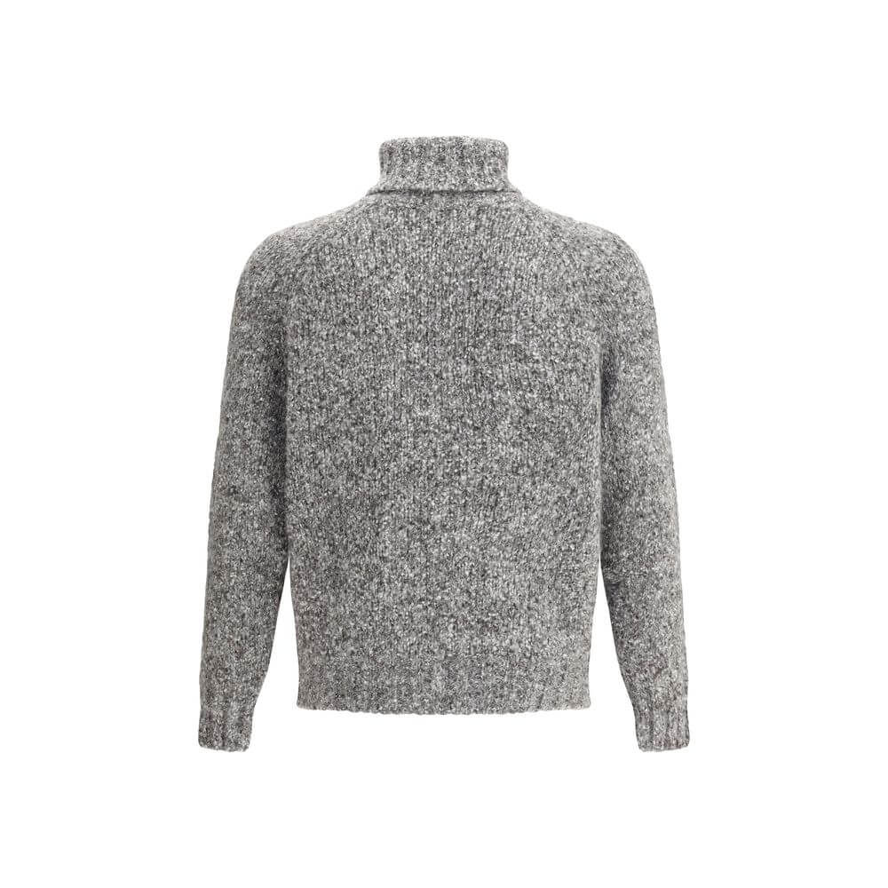 Brunello Cucinelli Gray Alpaca Vicugna Pacos Turtleneck with high collar and ribbed trims, back view