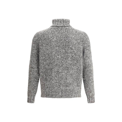 Brunello Cucinelli Gray Alpaca Vicugna Pacos Turtleneck with high collar and ribbed trims, back view