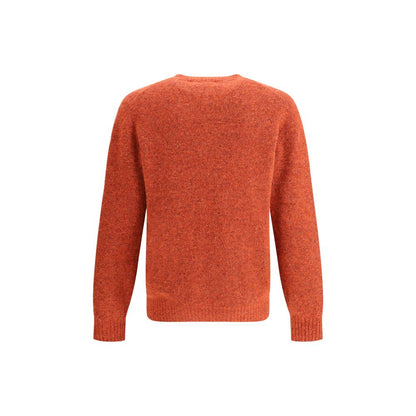 Brunello Cucinelli Orange Alpaca Vicugna Pacos Sweatshirt with ribbed cuffs and hem, mélange pattern, rear view.