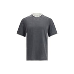 Brunello Cucinelli Silk T-Shir with two-tone hems, featuring a contemporary monochrome design and refined silk material.