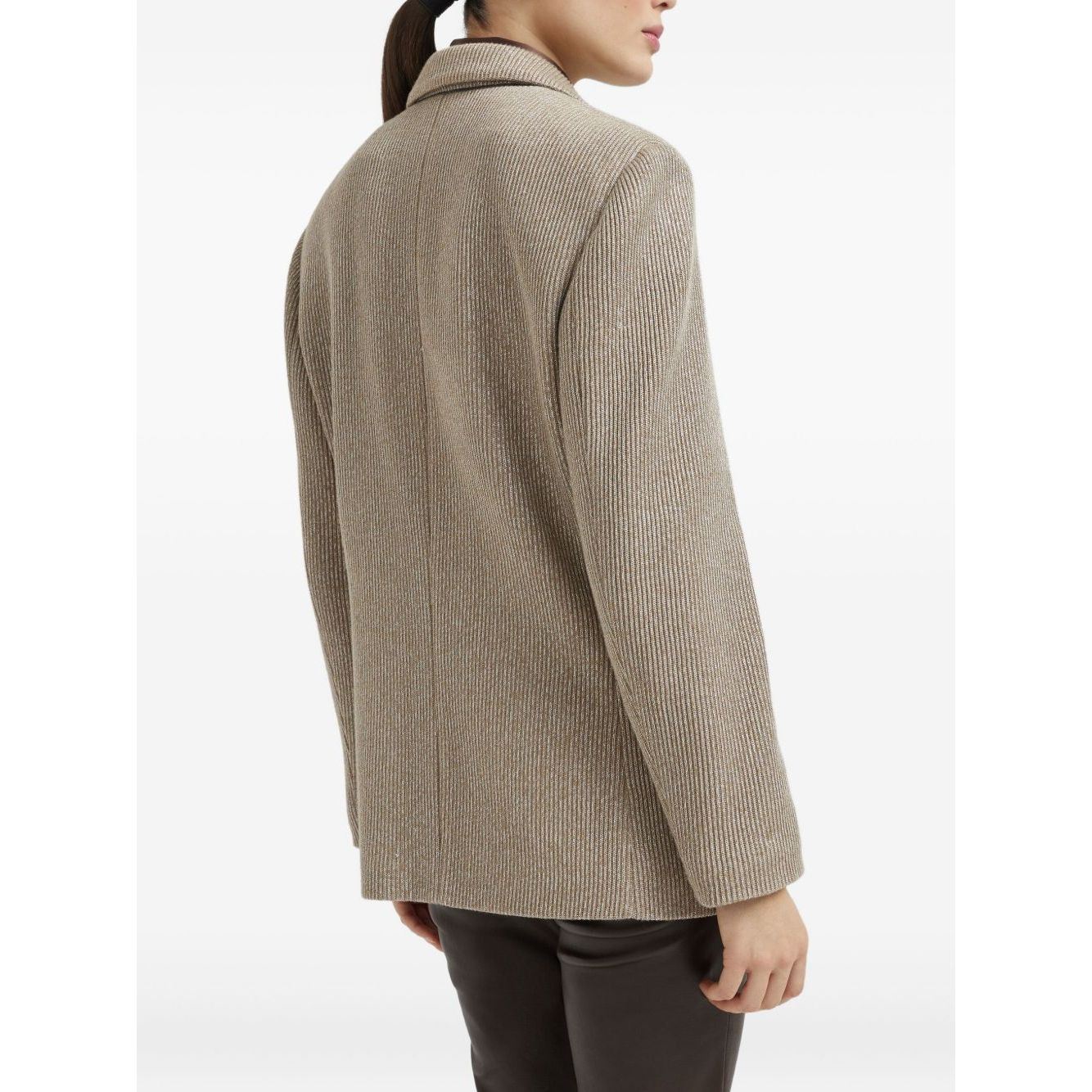 Brunello Cucinelli Sparkling cotton and viscose English rib knit blazer with monili