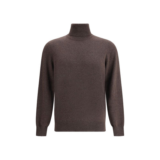 Brunello Cucinelli Turtleneck Sweater in purple cashmere with ribbed cuffs and hem, featuring a classic high collar design.
