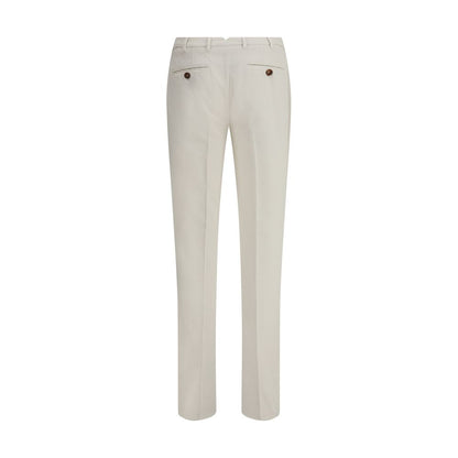 Back view of Brunello Cucinelli White Cotton Casual Pants with belt loops and welt pockets, showcasing elegant craftsmanship.
