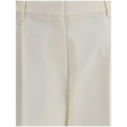 Brunello Cucinelli White Cotton Chino Pants with cropped ankle length and straight leg style, featuring front pleats for modern elegance.