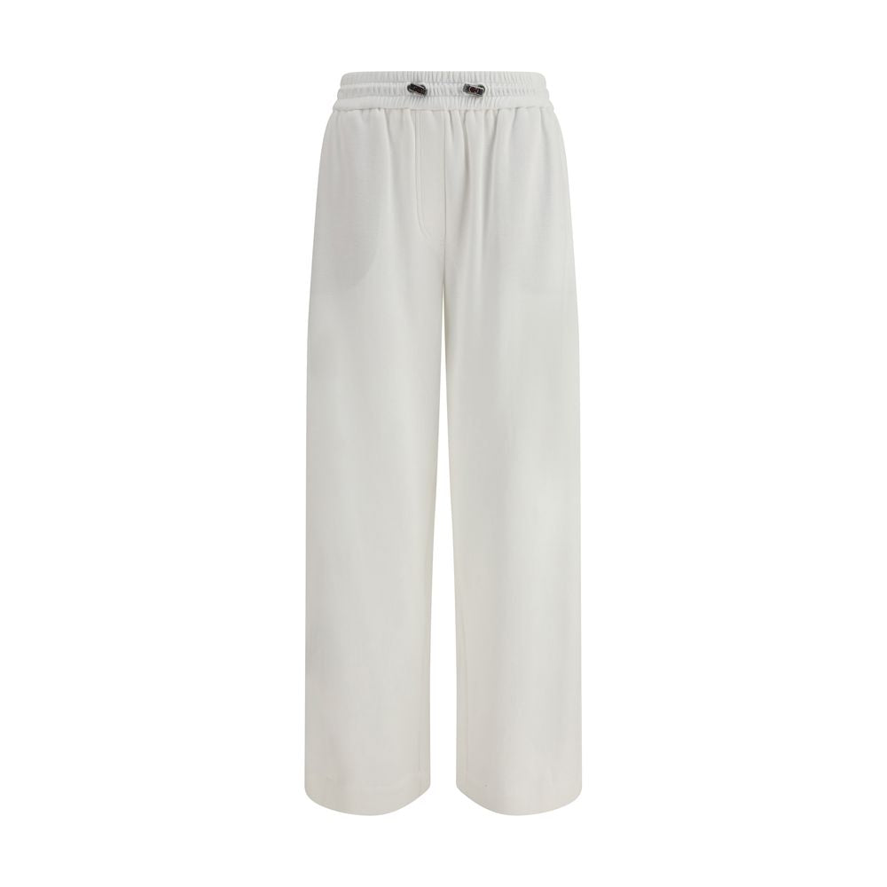 Alt Tag: Brunello Cucinelli White Cotton Joggers (Workout Pants) with elasticized waistband and side pockets - perfect for casual elegance.