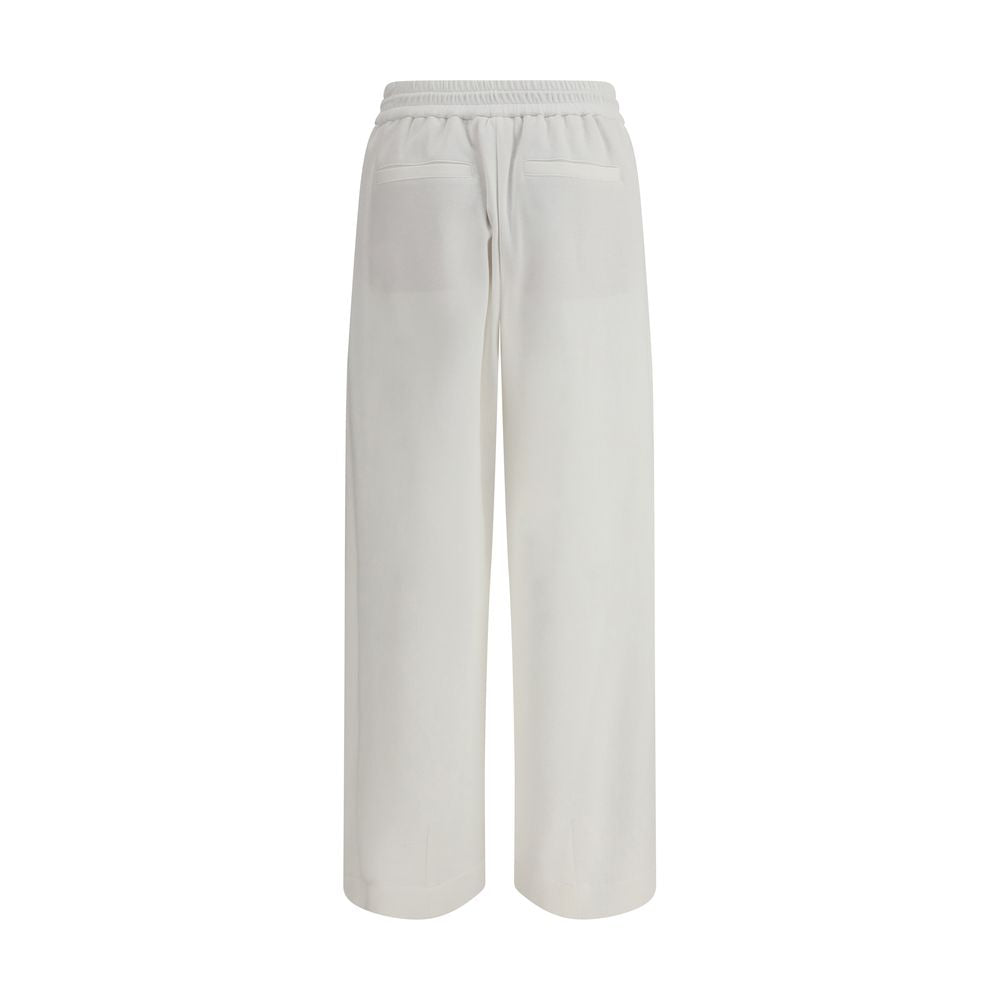 Back view of Brunello Cucinelli White Cotton Joggers (Workout Pants) with elastic waistband and welt pockets, showcasing casual elegance.