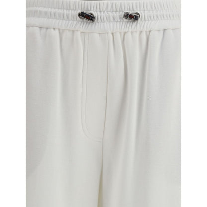 Close-up of Brunello Cucinelli White Cotton Joggers with elasticized waistband, showcasing luxury workout pants design.