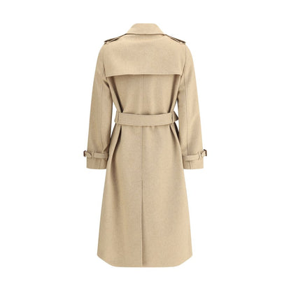 Burberry Beige Cashmere Coat - back view showcasing elegant design, double-breasted, with structured epaulettes and button details.