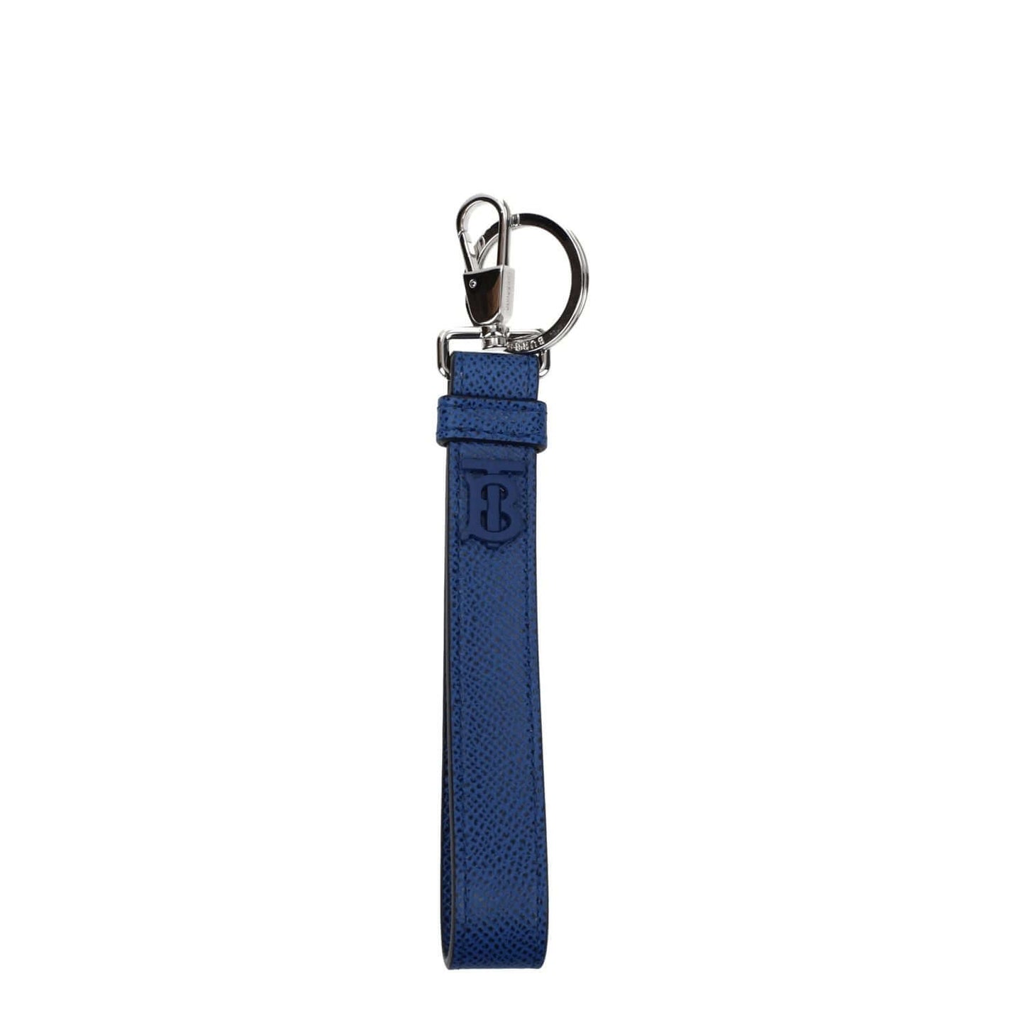 Burberry Blue Leather Keychain with clip closure in navy blue leather featuring front logo detail, style: casual, MPN 8065994.
