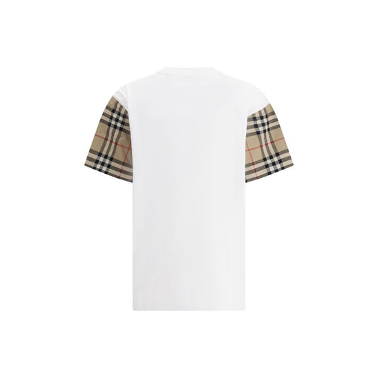Back view of Burberry Check Archive Sleeve T-shirt with iconic Archivio Check pattern sleeves, showcasing distinctive style and comfort.