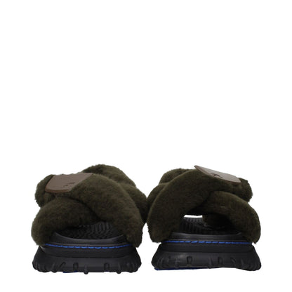 Burberry Green Fur Slippers