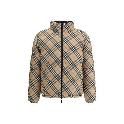 Burberry Multicolor Polyamide Clothing reversible check down jacket with iconic design, double-slider zipper, and adjustable drawstring hem.