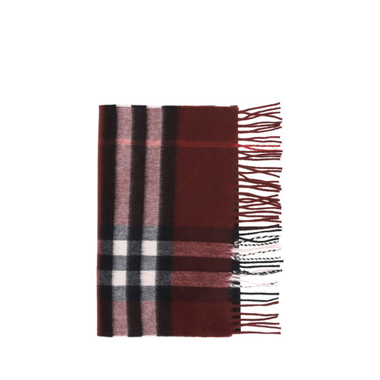 Burberry Red Cashmere Scarf with check pattern and fringe ends, handcrafted in Scotland, luxury accessory for AW25.