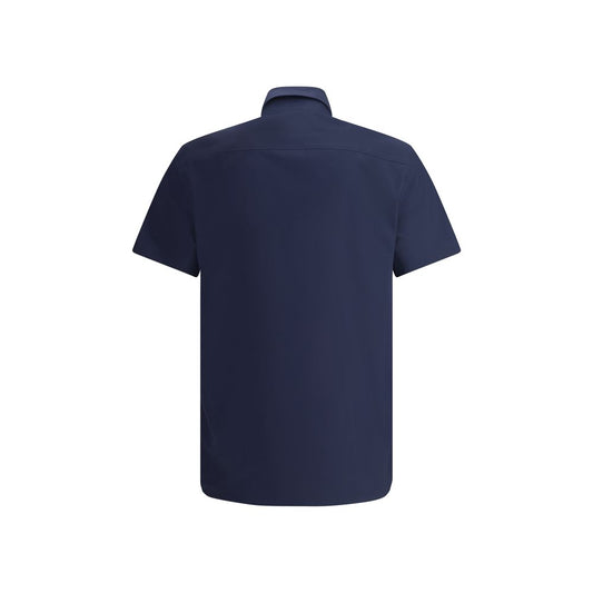 Back view of navy Burberry Short Sleeve Shirt with iconic collar.