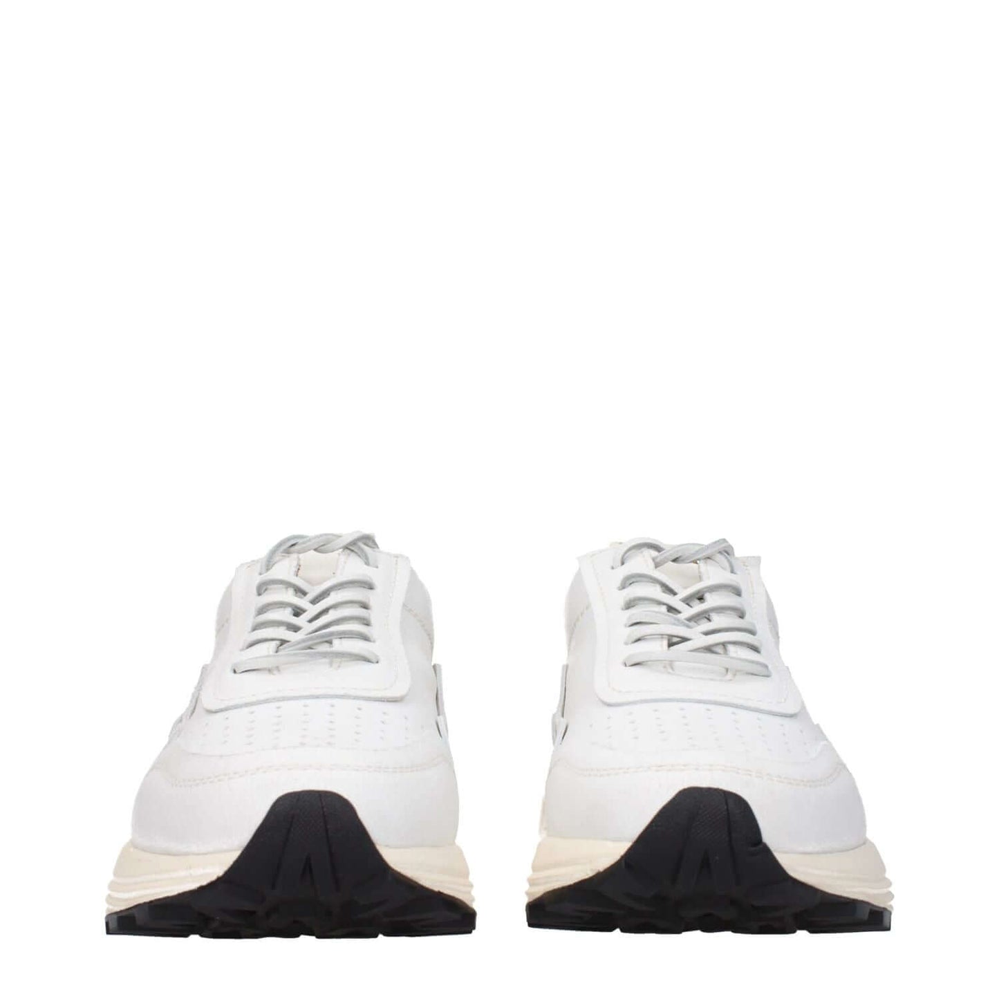 Front view of Buttero White Leather Chunky Sneakers with vintage effect, rubber sole, and lace-up closure, showcasing mid heel design.