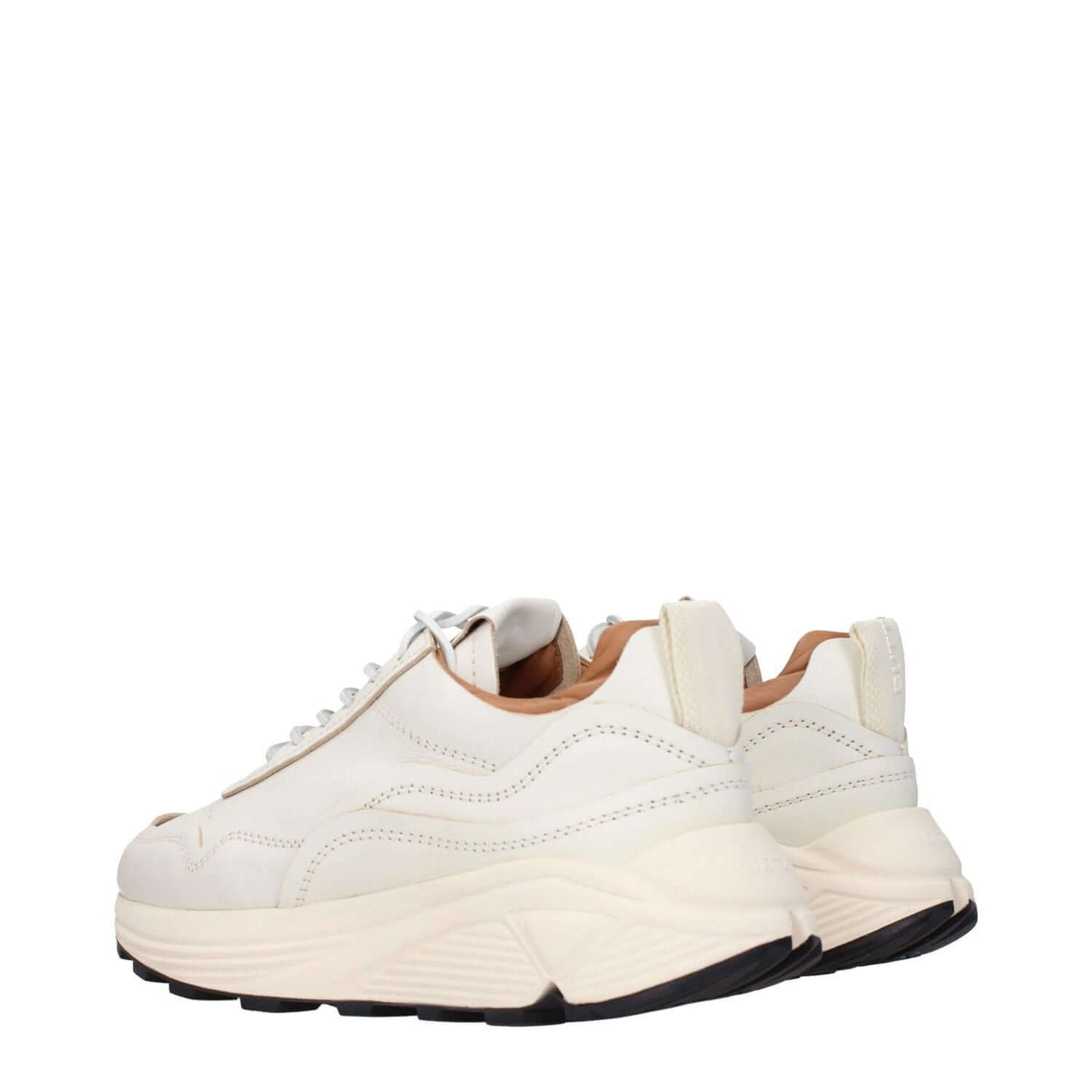Buttero White Leather Low Top Sneakers with mid heels and round toe, featuring front and back logos, casual style, and rubber soles.