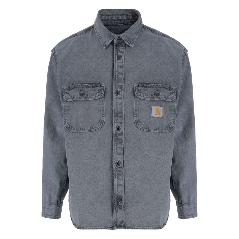 CARHARTT WIP PRE Shirts Clear Blue silk nylon tigan denim cotton shirt with pockets and buttons in gray color.