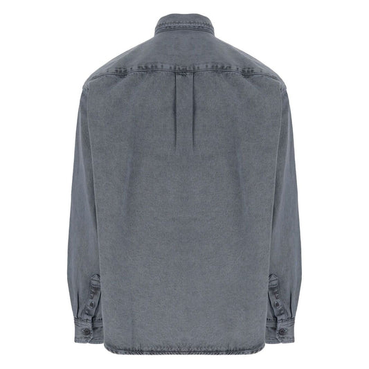 Back view of CARHARTT WIP PRE Shirts Clear Blue made from silk & nylon tigan denim cotton