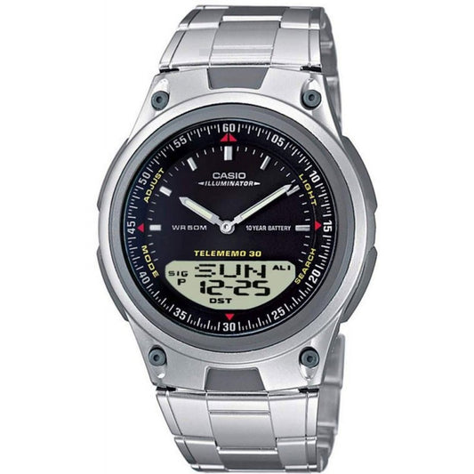 CASIO CLASSIC Mod. ILLUMINATOR TELEMEMO 3D wristwatch with resin case and SS bracelet, quartz movement, and multifunction display.