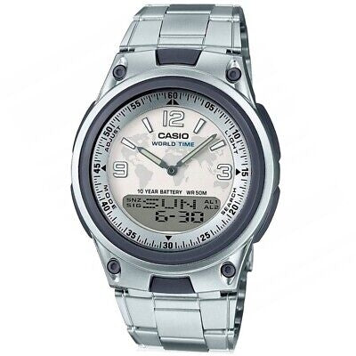 CASIO CLASSIC Mod. WORLD TIME TELEMEMO 3D wristwatch, stainless steel case and strap, quartz movement, multifunction display.