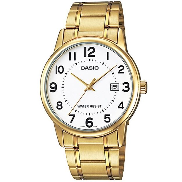 CASIO COLLECTION Mod. DATE GOLD - WHITE wristwatch, water resistant 3 ATM, 42 mm SS IP Gold case, quartz movement, official packaging.