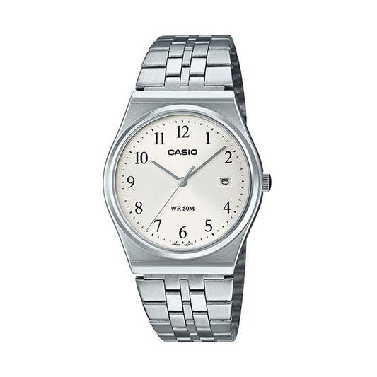 CASIO COLLECTION Mod. DATE - SILVER, gent's wristwatch with stainless steel bracelet, quartz movement, 5 ATM water resistance.