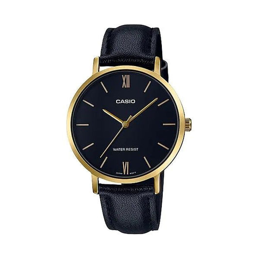 CASIO COLLECTION Mod. MINIMAL GOLD. LEATHER - BLACK WATCHES