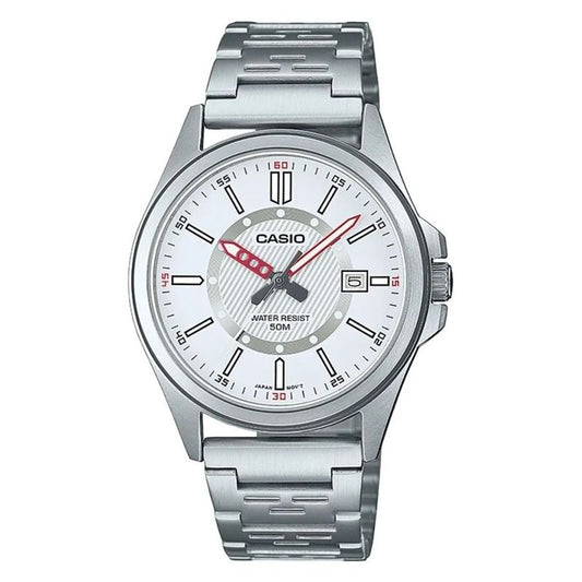 CASIO COLLECTION Mod. SPORT DATE - WHITE wristwatch with stainless steel bracelet and 5 ATM water resistance.