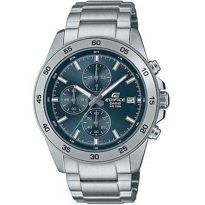 CASIO EDIFICE Mod. CLASSIC CHRONOGRAPH - BLUE PETROL watch with stainless steel case and bracelet, 10 ATM water resistance, quartz movement.