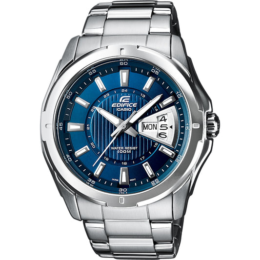 CASIO EDIFICE Mod. CLASSIC DAY DATE - BLUE wristwatch with blue dial and stainless steel bracelet, water resistant to 10 ATM, quartz movement.